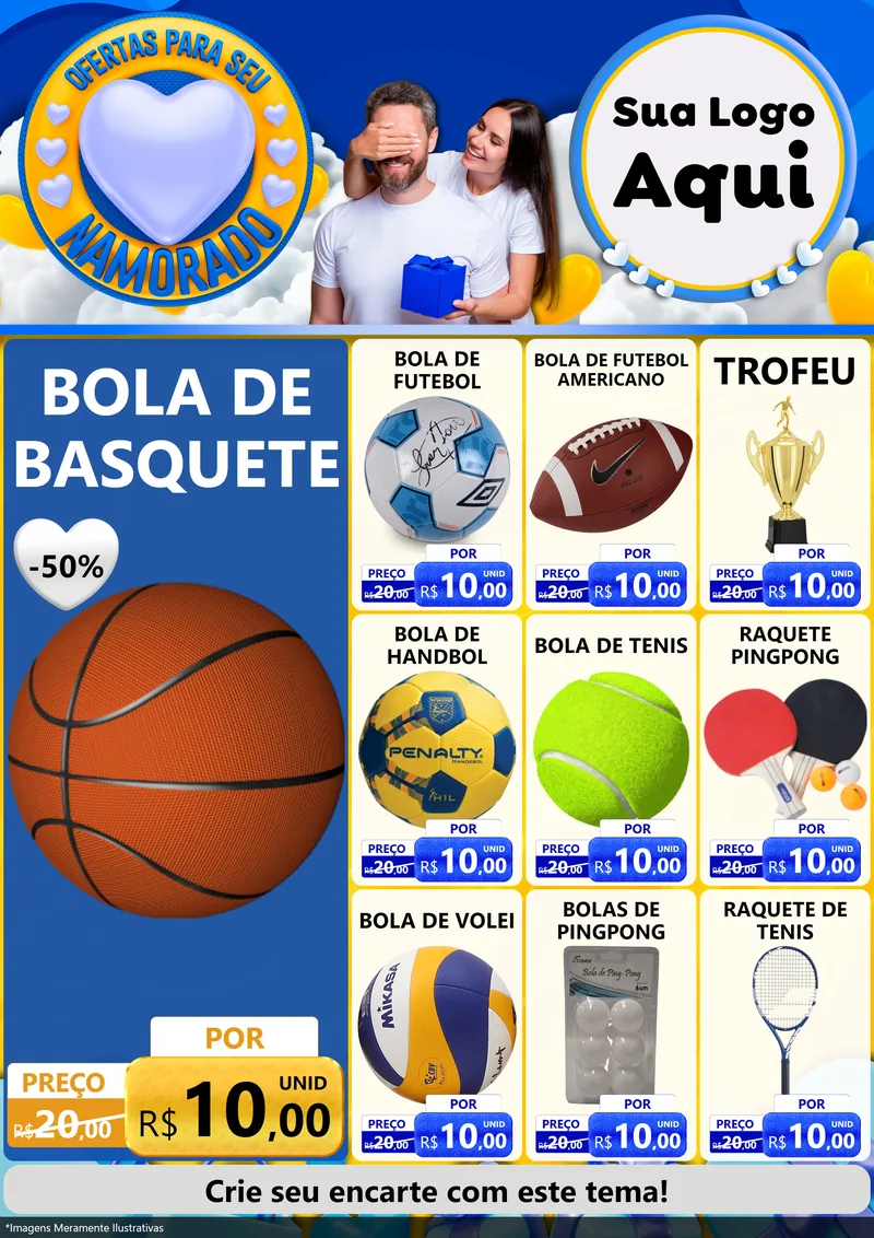 Modelo de Encarte para Encarte A4 Vertical com o tema Ofertas Para Seu Namorado para Artigos Esportivos