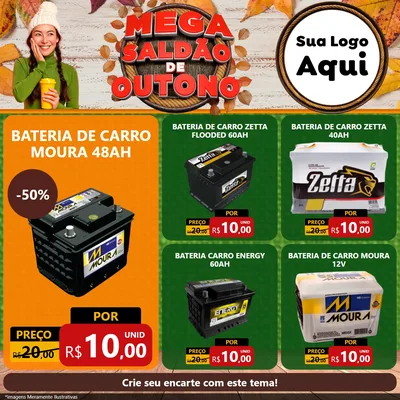 Modelo de Rede Social para Feed Facebook com o tema Mega Saldão de Outono para Baterias Elétricas