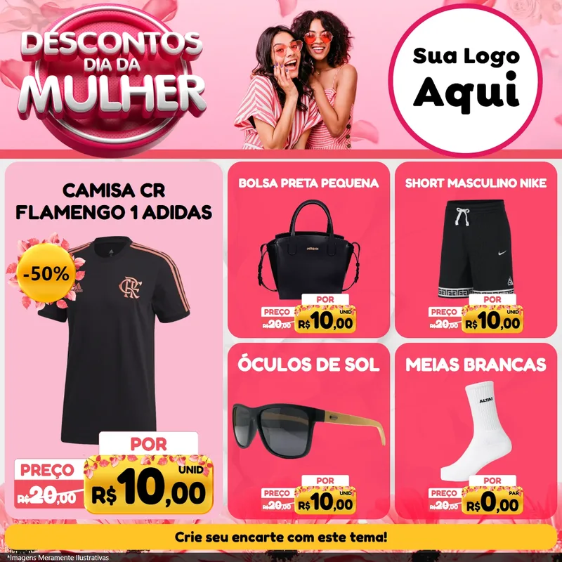 Modelo de Rede Social para Feed Facebook com o tema Descontos Dia da Mulher para Roupas e acessórios