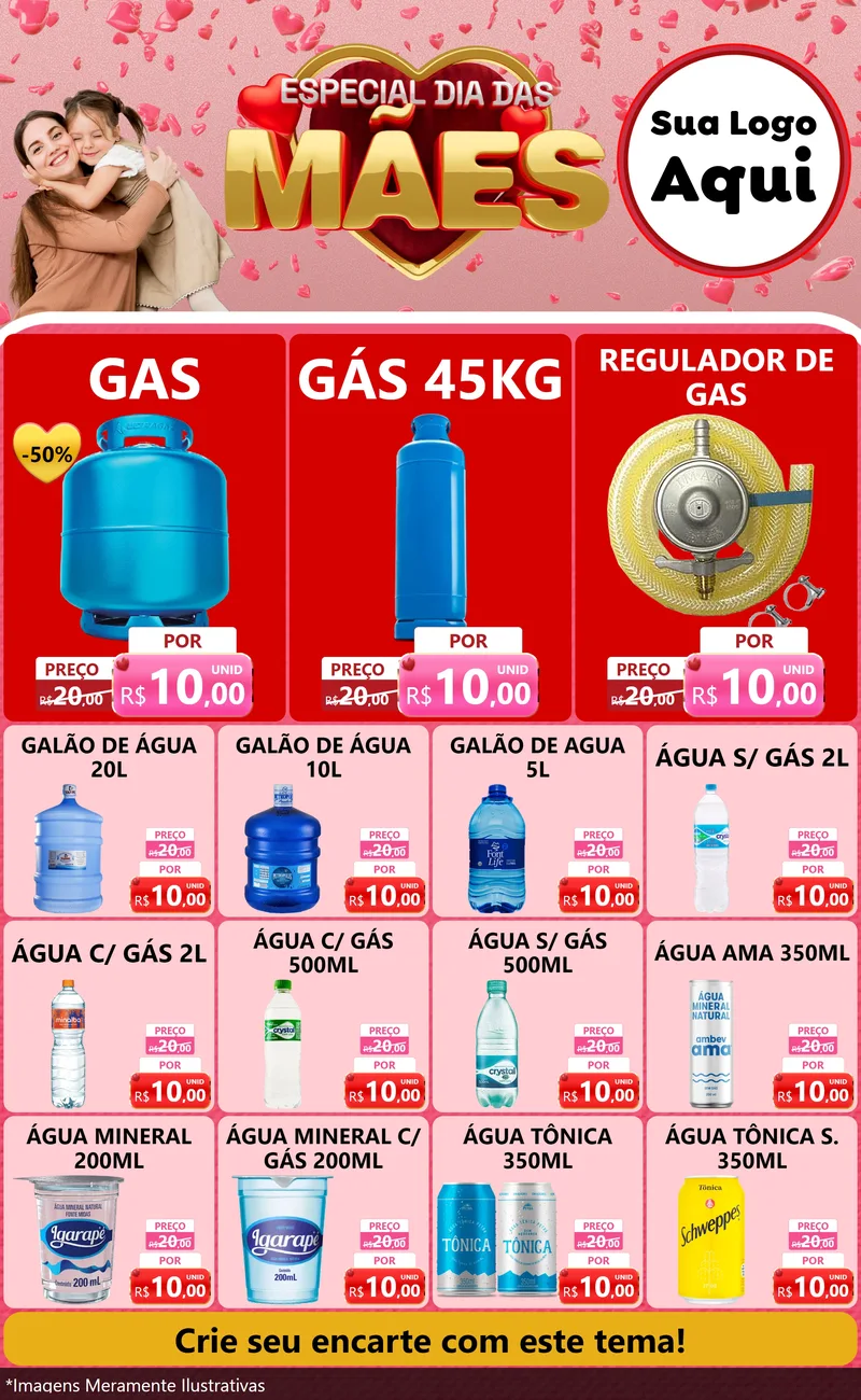 Modelo de Encarte para Encarte Grande com o tema Especial Dia Das Mães para Água e gás
