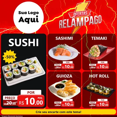 Modelo de Rede Social para Feed Facebook com o tema Ofertas Relâmpago para Comida japonesa