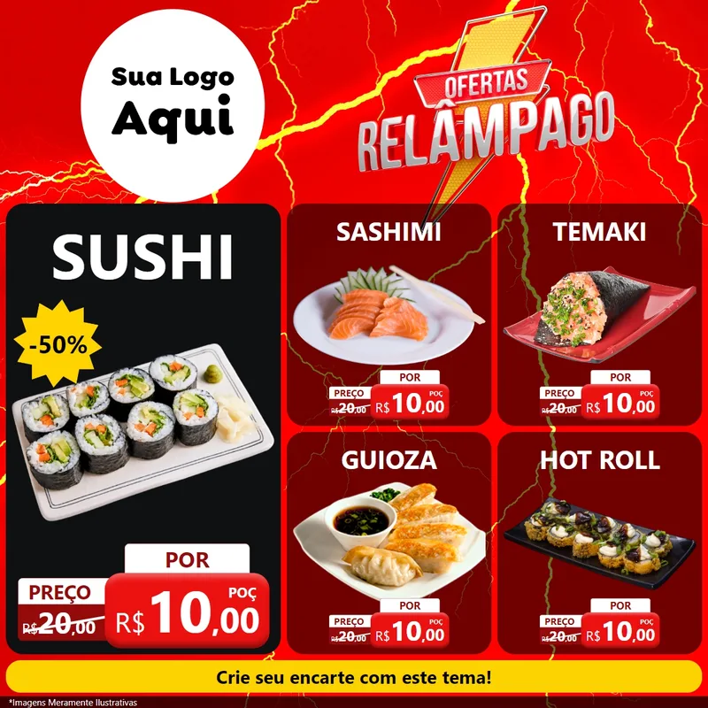 Modelo de Rede Social para Feed Facebook com o tema Ofertas Relâmpago para Comida japonesa