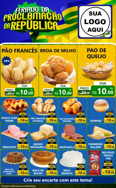 Modelo de Encarte para Encarte Grande com o tema Feriado da Proclamação da República para Padaria