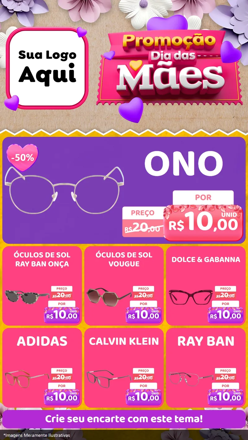 Modelo de Rede Social para Stories com o tema Promoção Dia das Mães para Óticas