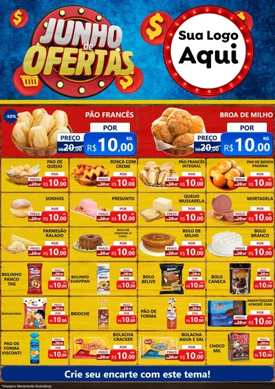 Modelo de Encarte para Encarte A4 Vertical com o tema Junho de Ofertas para Padaria