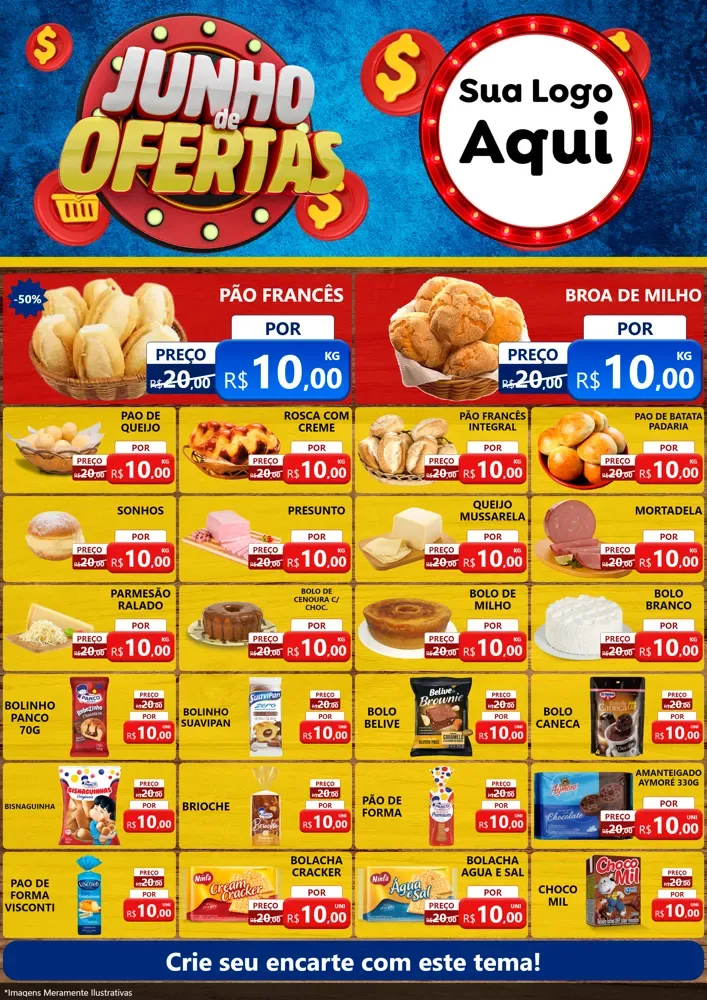 Modelo de Encarte para Encarte A4 Vertical com o tema Junho de Ofertas para Padaria