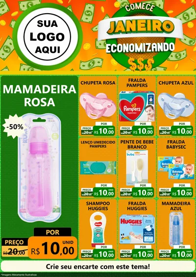 Modelo de Encarte para Encarte A4 Vertical com o tema Comece Janeiro Economizando para Bebês