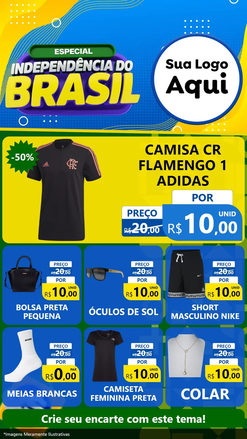 Modelo de Rede Social para Stories com o tema Especial Independência do Brasil para Roupas e acessórios