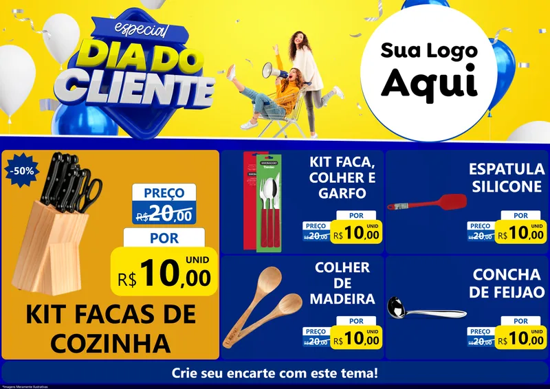 Modelo de Encarte para Encarte A4 Horizontal com o tema Especial Dia do Cliente para Utilidades Domésticas