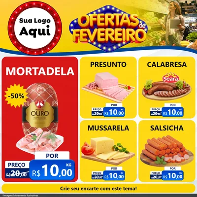 Modelo de Rede Social para Feed Facebook com o tema Ofertas de Fevereiro para Frios e Laticínios