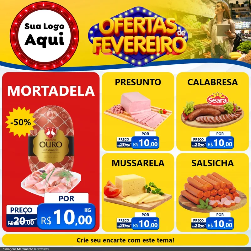 Modelo de Rede Social para Feed Facebook com o tema Ofertas de Fevereiro para Frios e Laticínios