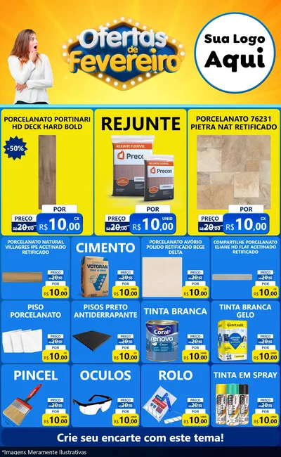 Modelo de Encarte para Encarte Grande com o tema Ofertas de Fevereiro para Pisos e revestimentos