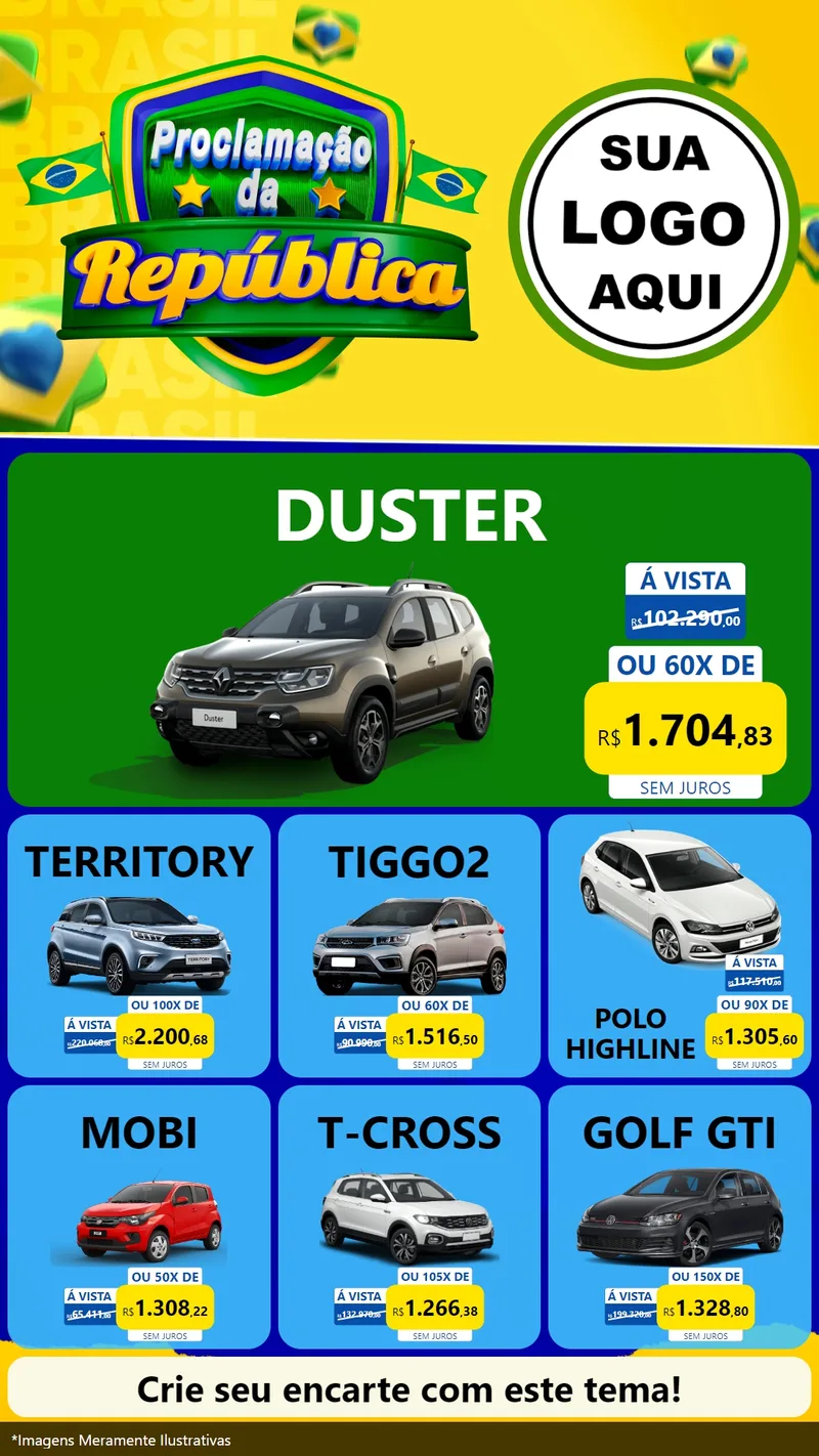 Modelo de Rede Social para Stories com o tema Proclamação da República para Concessionaria de Carros