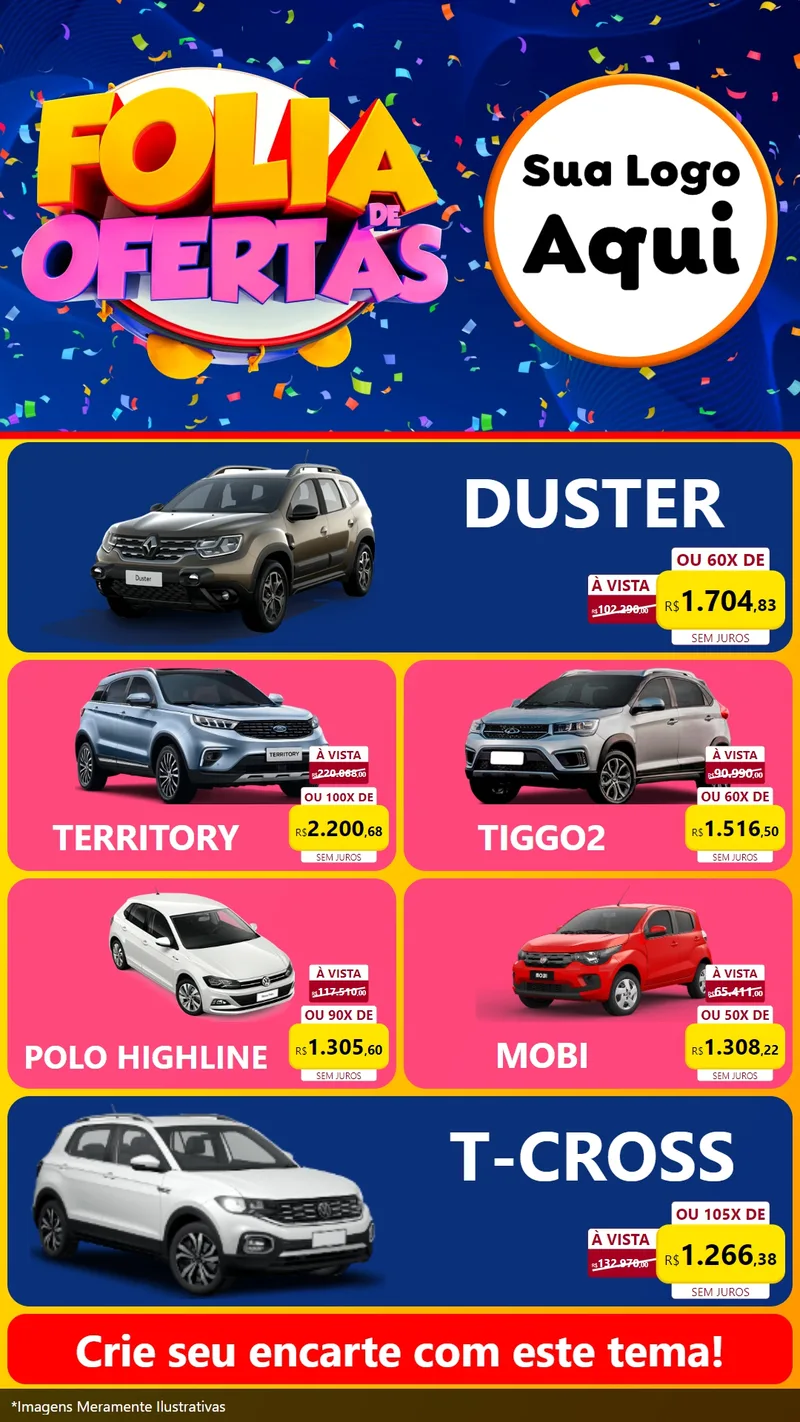 Modelo de TV para TV Vertical com o tema Folia de Ofertas para Concessionaria de Carros