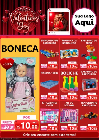Modelo de Encarte para Encarte A4 Vertical com o tema Valentine's Day para Brinquedos