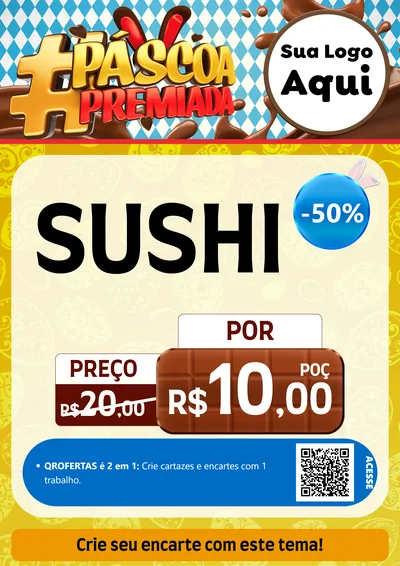 Modelo de Cartaz para Cartaz A4 Vertical com o tema Páscoa Premiada para Comida japonesa