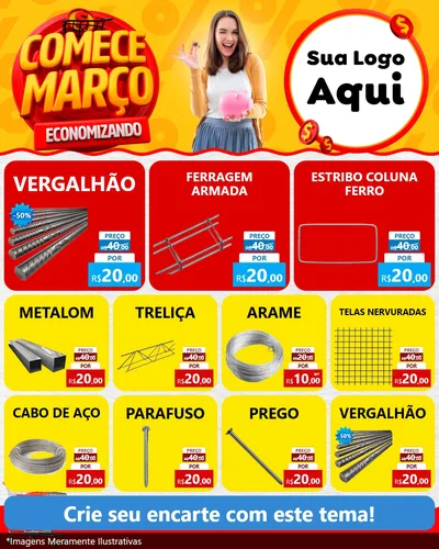 Modelo de Rede Social para Feed Instagram com o tema Comece Março Economizando para Ferragens