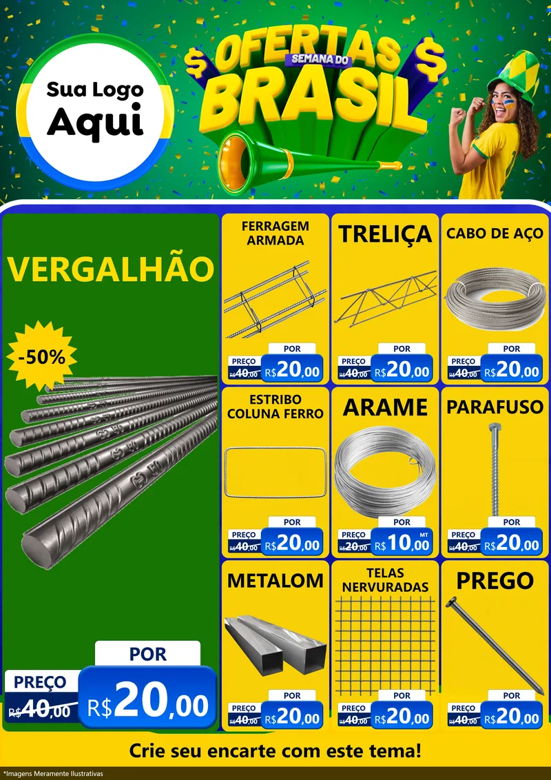Modelo de Encarte para Encarte A4 Vertical com o tema Ofertas Semana do Brasil para Ferragens