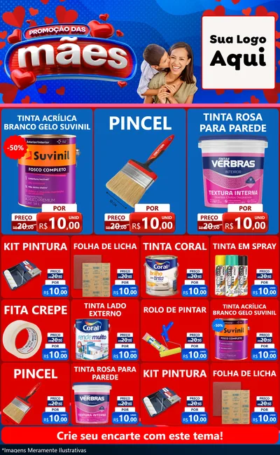 Modelo de Encarte para Encarte Grande com o tema Promoção das Mães para Tintas e Ferramentas