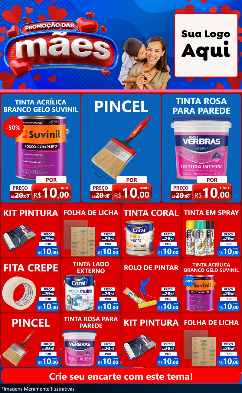 Modelo de Encarte para Encarte Grande com o tema Promoção das Mães para Tintas e Ferramentas
