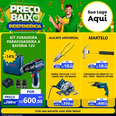 Modelo de Rede Social para Feed Facebook com o tema Preço Baixo de Independência para Maquinas e Ferramentas