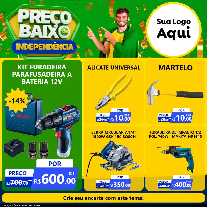Modelo de Rede Social para Feed Facebook com o tema Preço Baixo de Independência para Maquinas e Ferramentas
