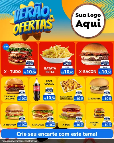 Modelo de Rede Social para Feed Instagram com o tema Verão de Ofertas para Hamburgueria