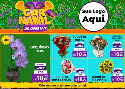 Modelo de Encarte para Encarte A4 Horizontal com o tema Carnaval de Ofertas para Floricultura e jardim