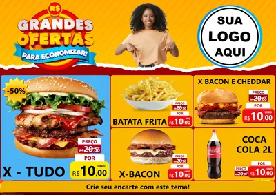 Modelo de Encarte para Encarte A4 Horizontal com o tema Grandes Ofertas Para Economizar! para Hamburgueria