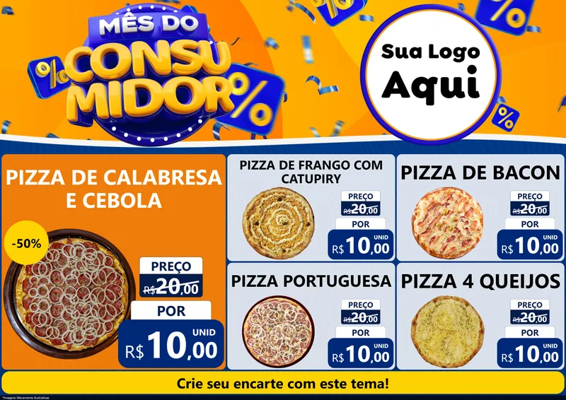 Modelo de Encarte para Encarte A4 Horizontal com o tema Mês do Consumidor para Pizzaria