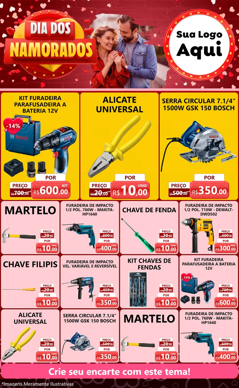 Modelo de Encarte para Encarte Grande com o tema Dia Dos Namorados para Maquinas e Ferramentas