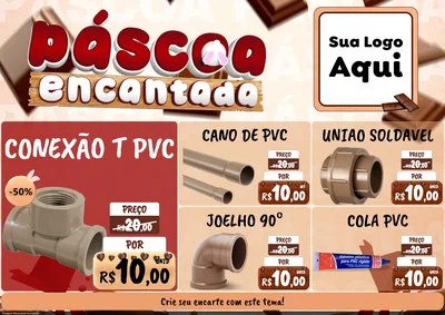 Modelo de Encarte para Encarte A4 Horizontal com o tema Páscoa Encantada para Tubos e conexões