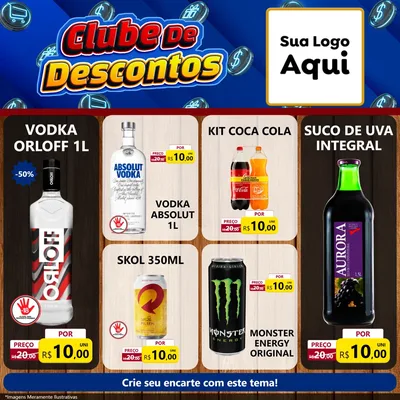 Modelo de Rede Social para Feed Facebook com o tema Clube de Descontos para Distribuidora de bebidas