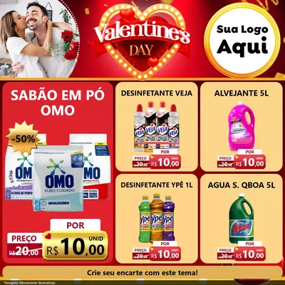 Modelo de Rede Social para Feed Facebook com o tema Valentine's Day para Produtos de Limpeza
