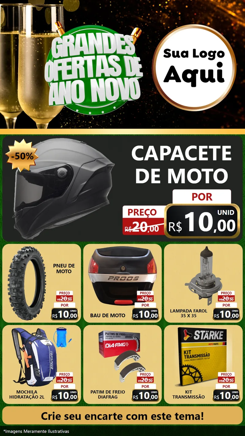 Modelo de Rede Social para Stories com o tema Grandes Ofertas de Ano Novo para Moto peças