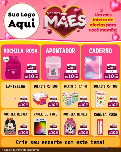 Modelo de Rede Social para Feed Instagram com o tema Mês das Mães para Papelaria