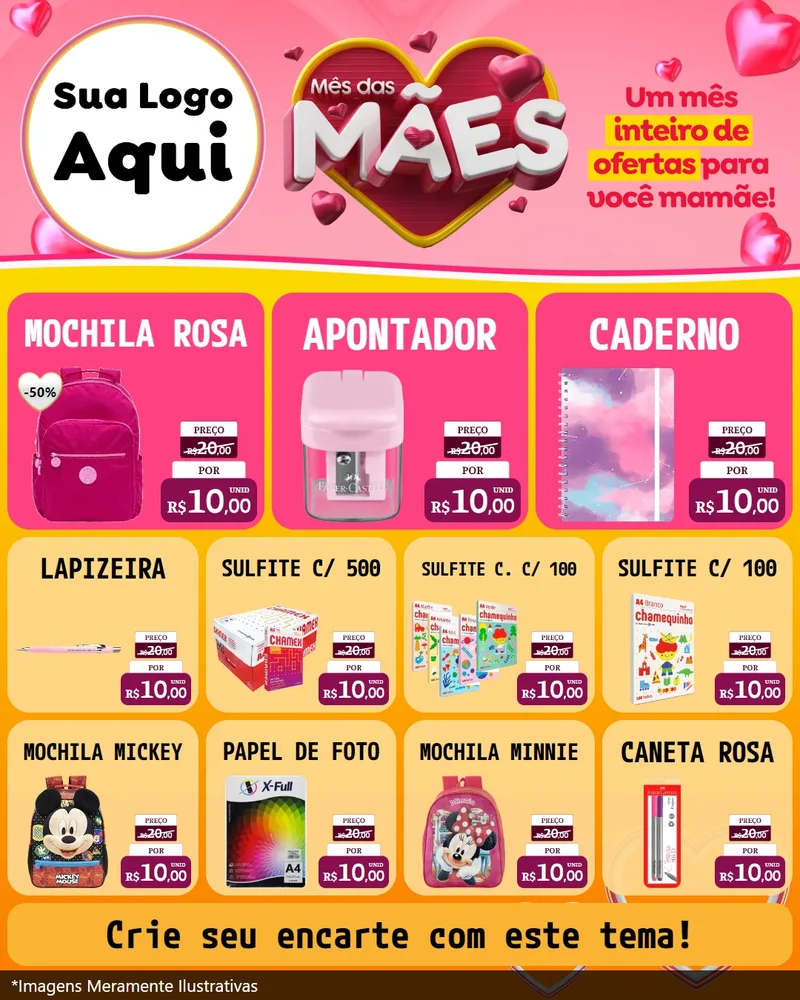 Modelo de Rede Social para Feed Instagram com o tema Mês das Mães para Papelaria