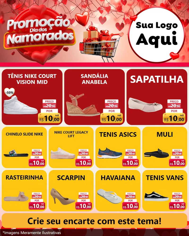 Modelo de Rede Social para Feed Instagram com o tema Promoção Dia dos Namorados para Calçados