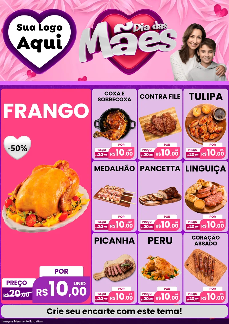 Modelo de Encarte para Encarte A4 Vertical com o tema Dia das Mães para Assados