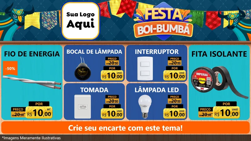 Modelo de TV para TV Horizontal com o tema Festa Boi Bumbá para Materiais Elétricos
