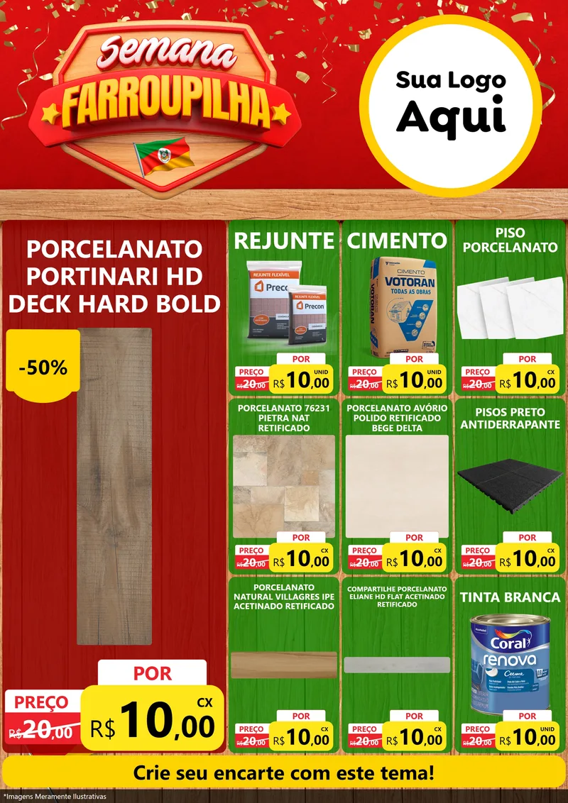 Modelo de Encarte para Encarte A4 Vertical com o tema Semana Farroupilha para Pisos e revestimentos