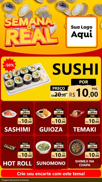 Modelo de Rede Social para Stories com o tema Semana do Real para Comida japonesa