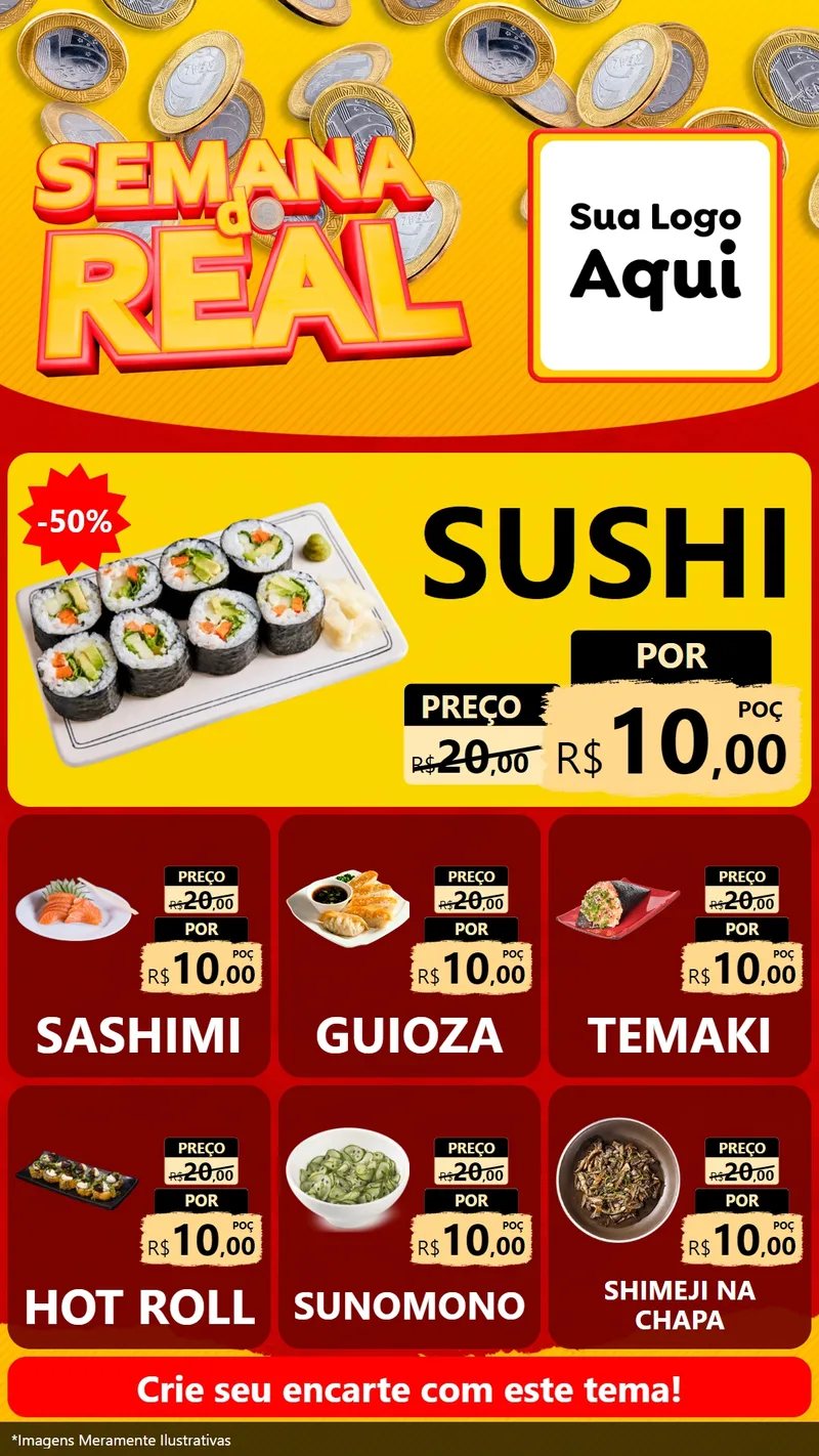 Modelo de Rede Social para Stories com o tema Semana do Real para Comida japonesa