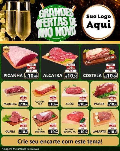 Modelo de Rede Social para Feed Instagram com o tema Grandes Ofertas de Ano Novo para Açougue