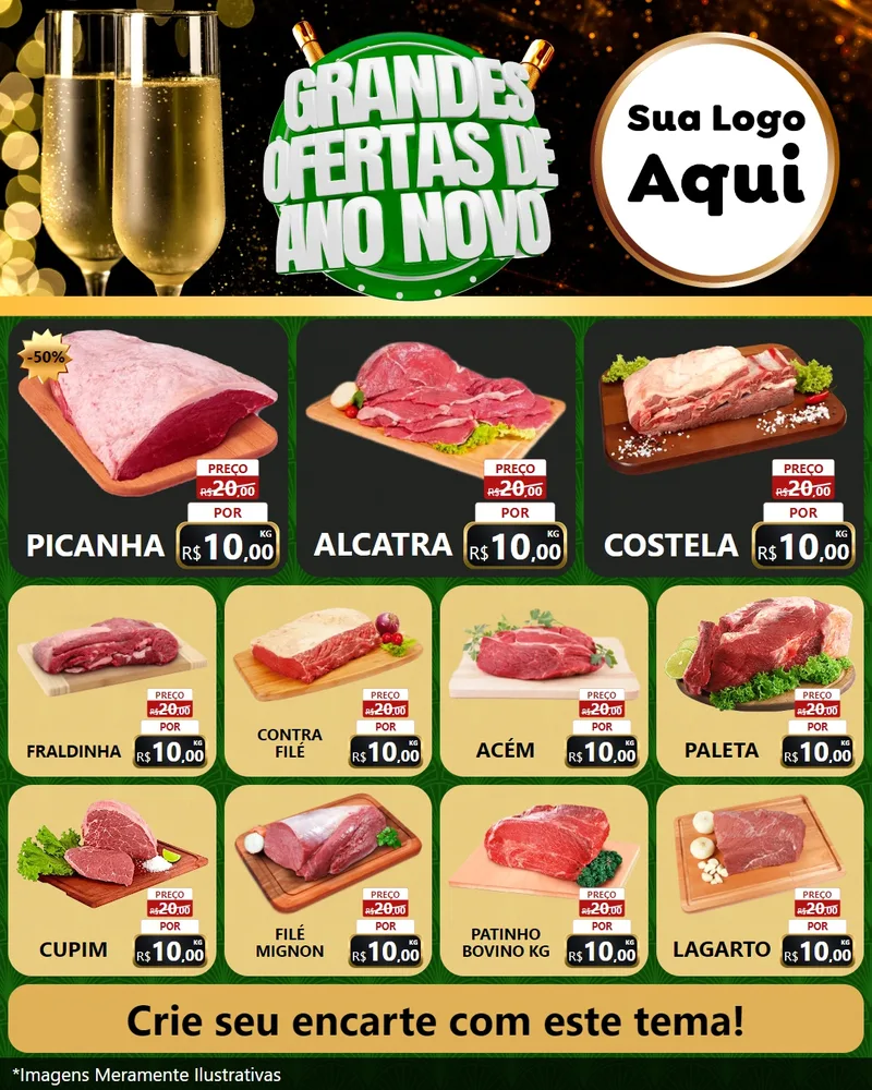 Modelo de Rede Social para Feed Instagram com o tema Grandes Ofertas de Ano Novo para Açougue