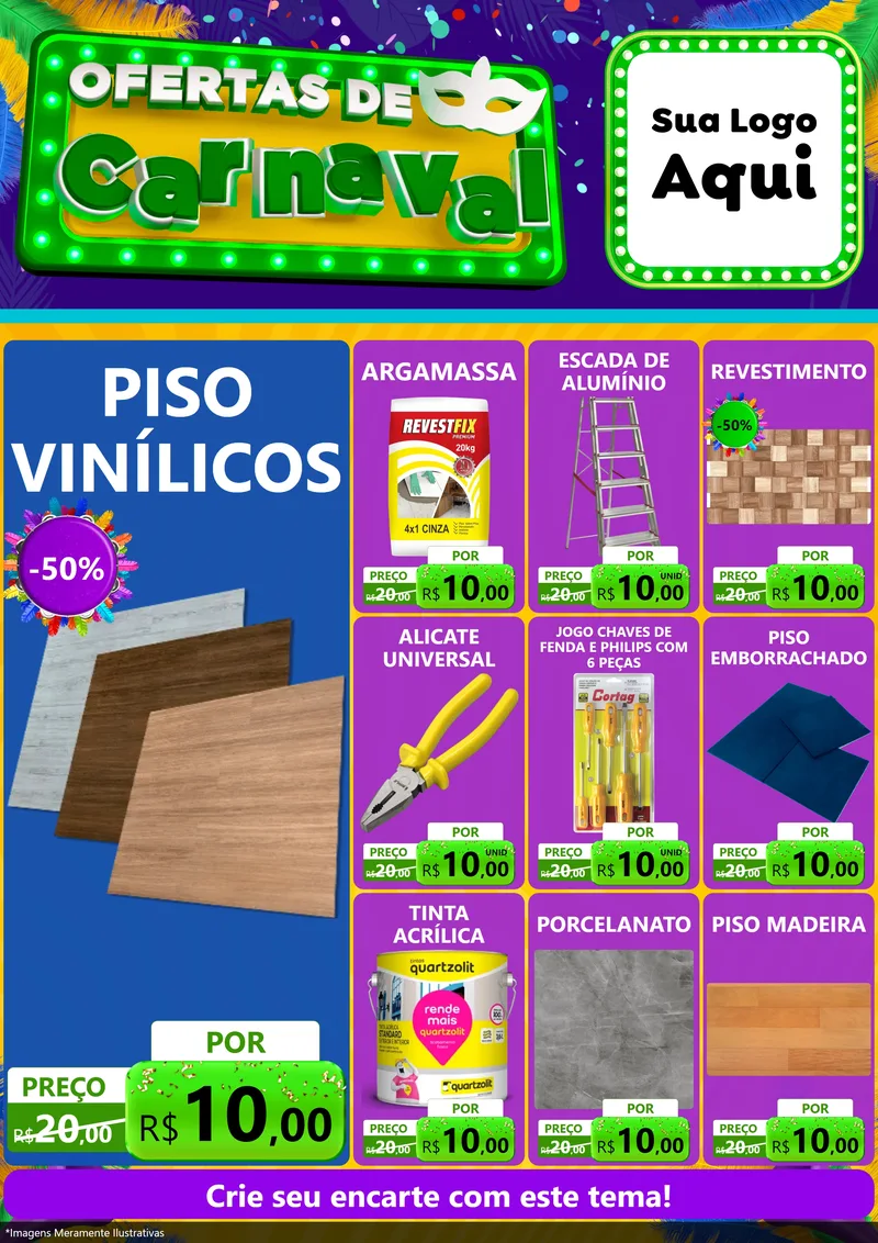 Modelo de Encarte para Encarte A4 Vertical com o tema Ofertas de Carnaval para Material para Construção