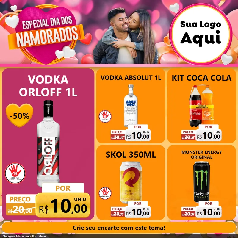 Modelo de Rede Social para Feed Facebook com o tema Especial Dia dos Namorados para Distribuidora de bebidas