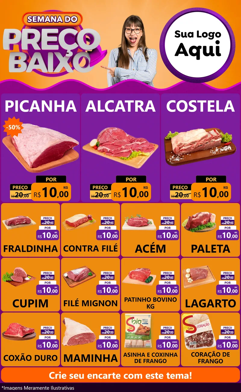 Modelo de Encarte para Encarte Grande com o tema Semana do Preço Baixo para Açougue