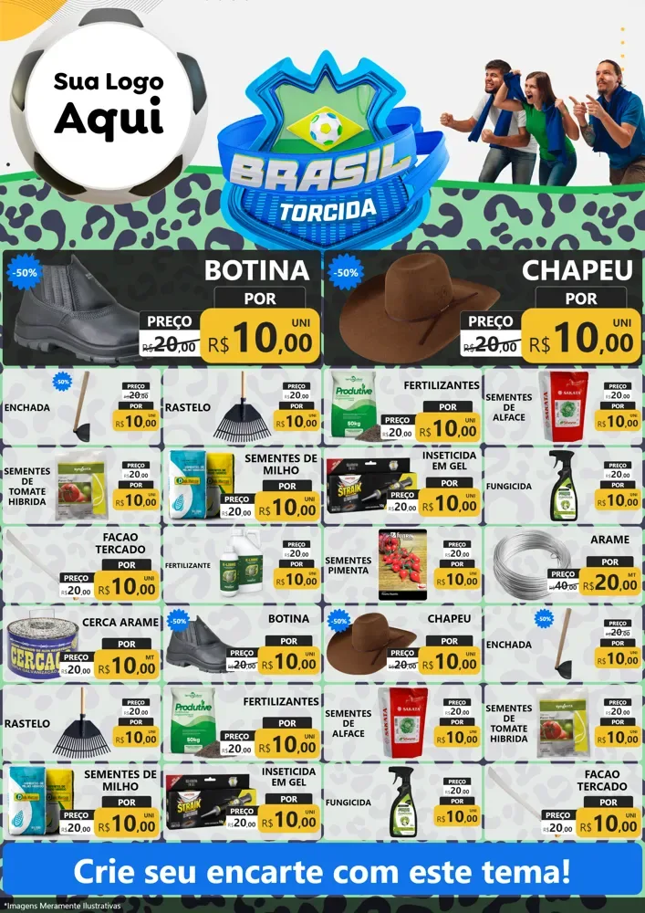 Modelo de Encarte para Encarte A4 Vertical com o tema Brasil Torcida - Copa para Agropecuária