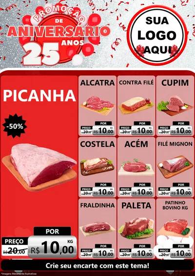 Modelo de Encarte para Encarte A4 Vertical com o tema Promoção de Aniversário - 25Anos para Açougue